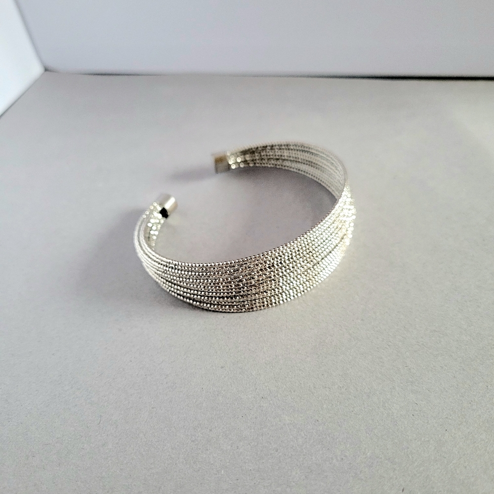 Silver Metal diamond Cut Sparkly Bangle Cuff Bracelet Multistrand